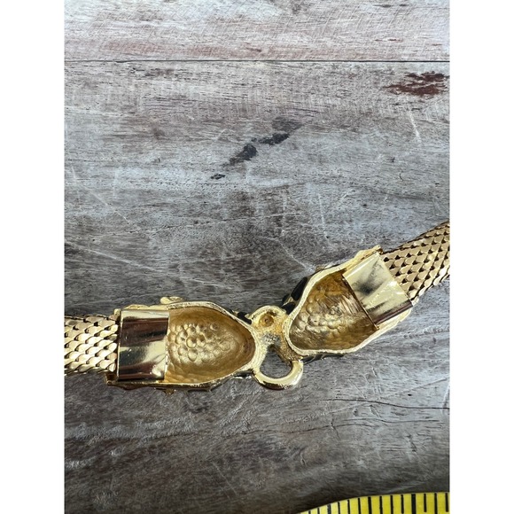 Vintage Panther Head Chain Belt Egyptian Green Eyes Cat Gold Belt - Picture 8 of 10